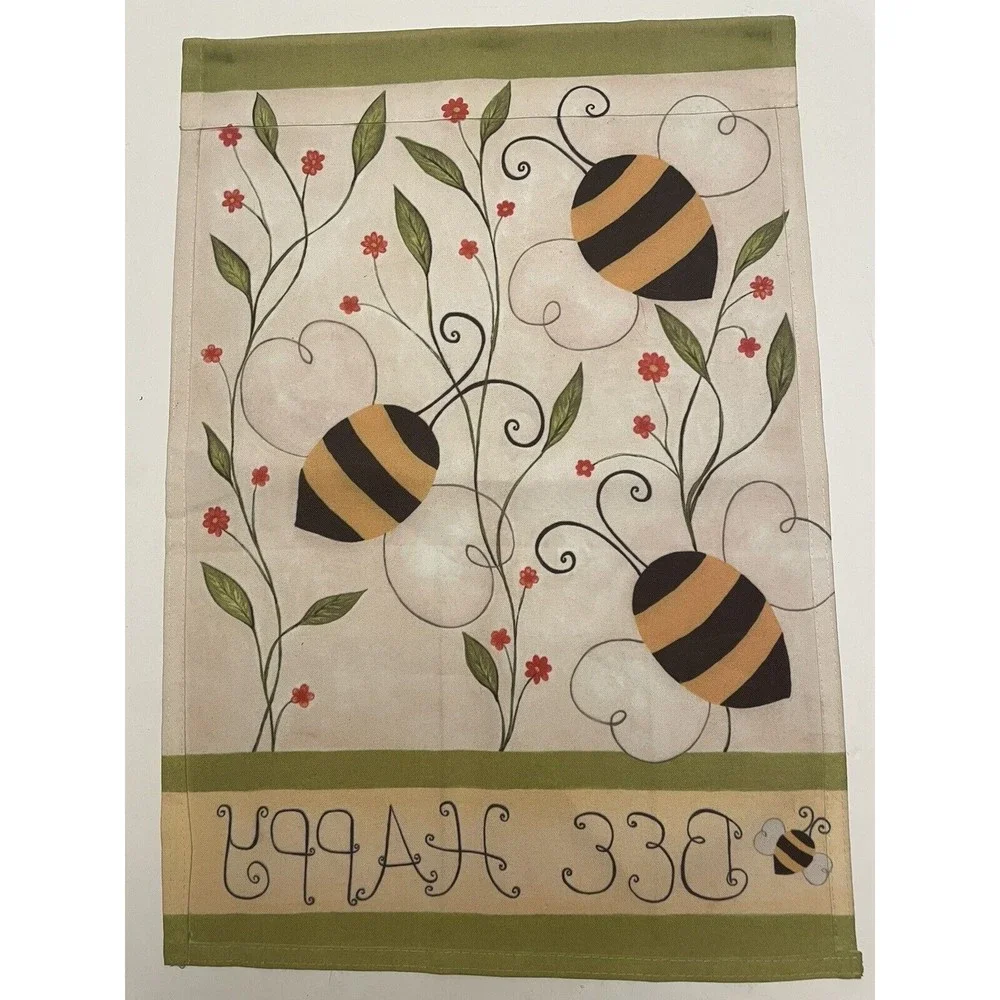 LOT OF 3 Winter Greetings. Welcome, Bee Happy garden flags 12x18 double sided